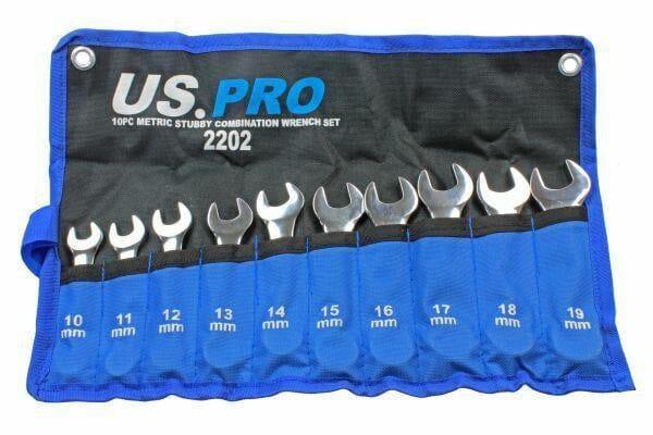 US PRO Tools 10pc Metric Stubby Combination Spanner Wrench Set 10 - 19mm 2202