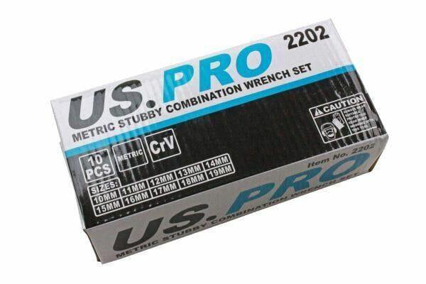 US PRO Tools 10pc Metric Stubby Combination Spanner Wrench Set 10 - 19mm 2202
