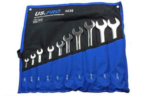 US PRO Tools 10PC Whitworth Combination  Spanner Set 1/8" - 11/16" 3239