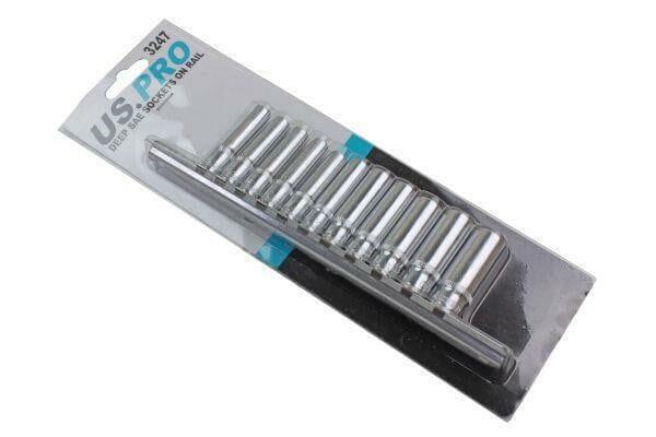 US PRO Tools 11pc 1/4" Dr Deep SAE Sockets Single Hex 6 point On Rail 3247