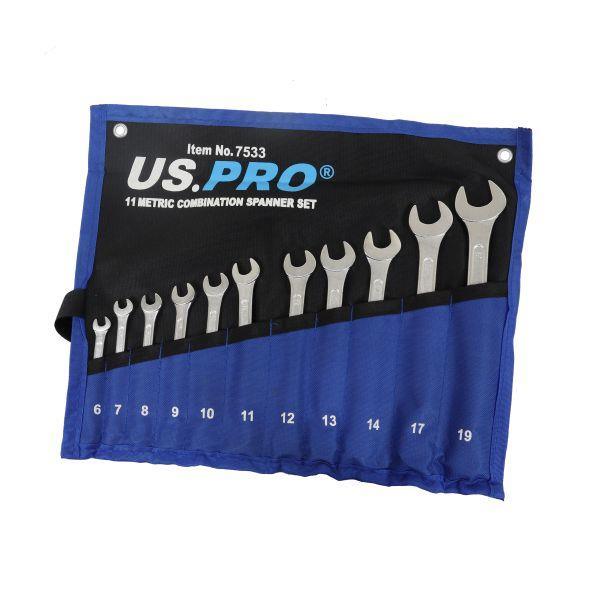 US PRO Tools 11PC Metric Combination Spanner Wrench Set 6-14, 17, 19MM 7533