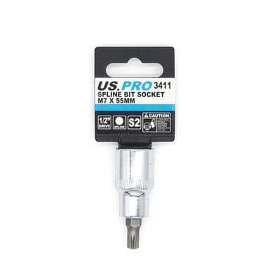 US PRO Tools 1/2" DR Spline Bit Socket M7 X 55MM 3411