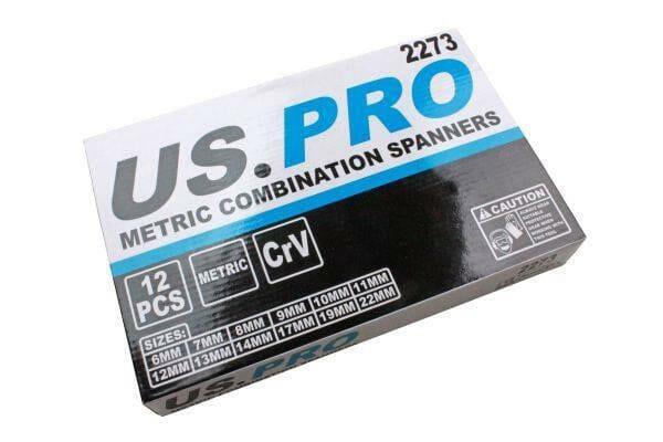 US PRO Tools 12 Piece Metric Combination Spanners Set In A Foam Tray 6-22mm 2273