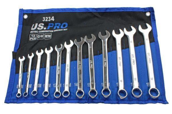 US PRO Tools 12pc Combination Spanner Set Metric 8 - 19mm 3234
