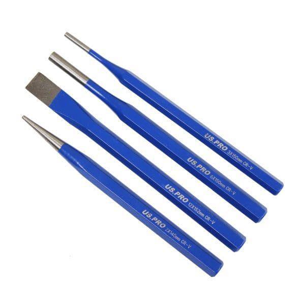 US PRO Tools 12pc Punch & Chisel Set Centre Long Tapered Punches Cold Chisels 7117