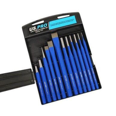 US PRO Tools 12pc Punch & Chisel Set Centre Long Tapered Punches Cold Chisels 7117