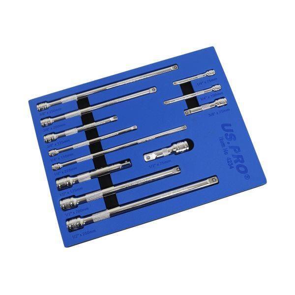 US PRO Tools 12pc Socket Extension Bar Set 1/4" 3/8" 1/2" DR In Foam Tray 4234