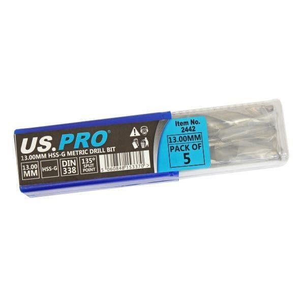 US PRO Tools 13.00MM HSS-G Metric twist Drill Bit Pack Of 5 2442