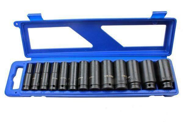 US PRO Tools 13pc 1/2 dr Deep Impact Sockets SAE AF Imperial 6 point Hex 3424
