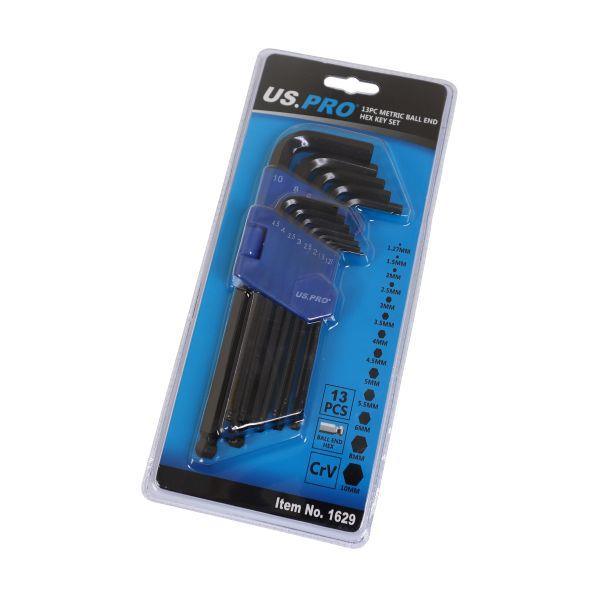 US PRO Tools 13PC Metric Ball End Allen Hex Key Set 1.27 - 10mm 1629