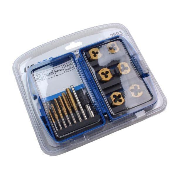 US PRO Tools 13pc Titanium Coated Metric Tap & Hex Die Set, T-Bar Wrench 2693