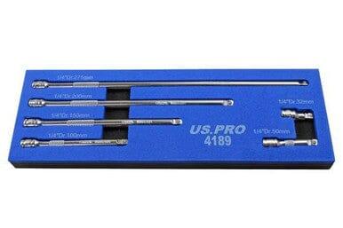 US PRO Tools 1/4" Drive Wobble Extension Bar Set 6pc in Foam Tray 4189