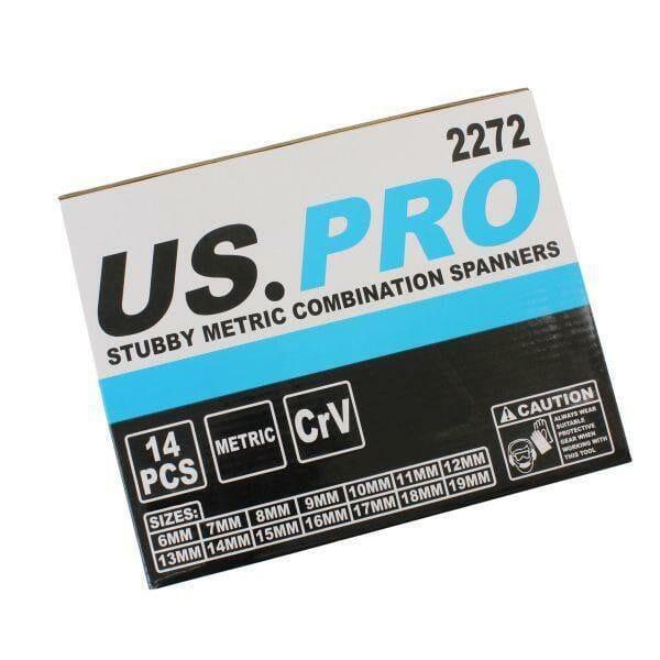 US PRO Tools 14pc Stubby Metric Combination Spanners Set 6-19mm Foam Tray 2272