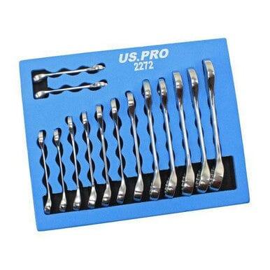 US PRO Tools 14pc Stubby Metric Combination Spanners Set 6-19mm Foam Tray 2272