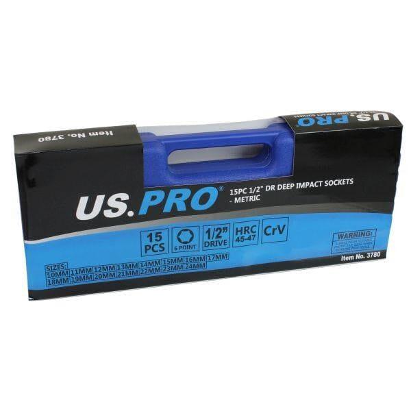 US PRO Tools 15pc 1/2" Dr 6 Point Deep Impact Sockets Set 10mm to 24mm 3780