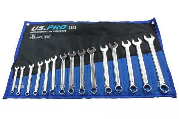 US PRO Tools 15PC Metric Combination Spanner Set 6 - 22MM 2243