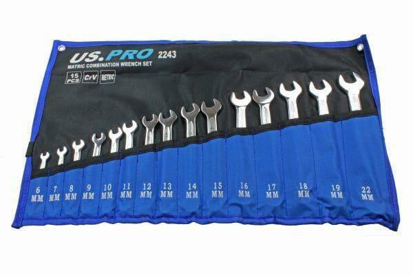 US PRO Tools 15PC Metric Combination Spanner Set 6 - 22MM 2243