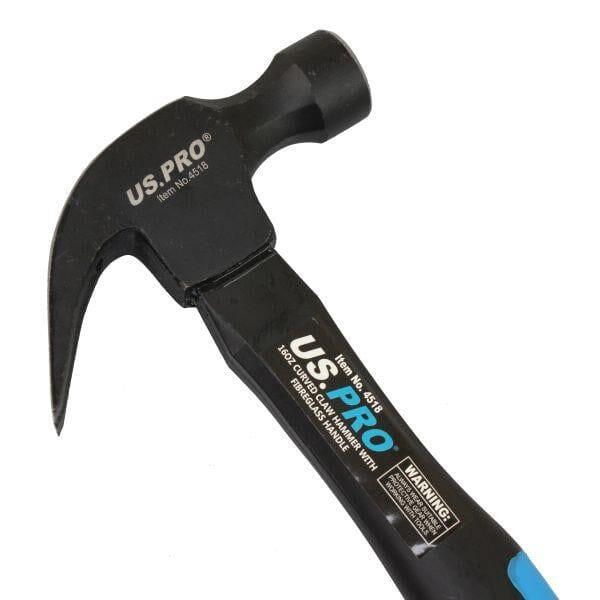 US PRO Tools 16oz Curved Claw Hammer With Fibreglass Handle 4518