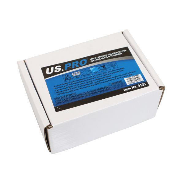US PRO Tools 16pc Diamond Holesaw Set For Ceramic, Glass, Porcelain 9193