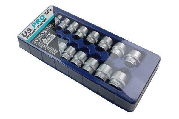 US PRO Tools 17pc 3/8 Dr Shallow Sockets Satin Finish 8 - 24mm 3256