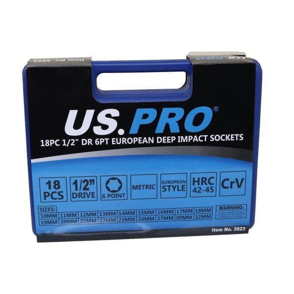 US PRO Tools 18PC 1/2" DR 6PT European Deep Impact Sockets 10 - 32mm 3923