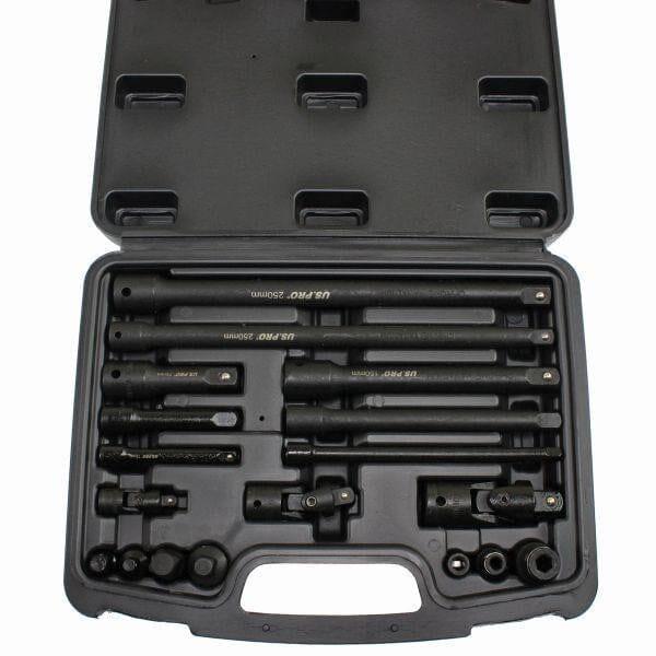 US PRO Tools 18pc Impact Accessory Set 1/4" 3/8" 1/2" Drives UJ Step Up/Down 3685