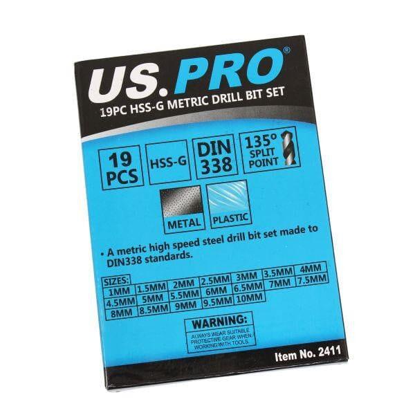 US PRO TOOLS 19PC HSS-G Metric HSS Drill Bit Set 1 - 10mm Bits 2411