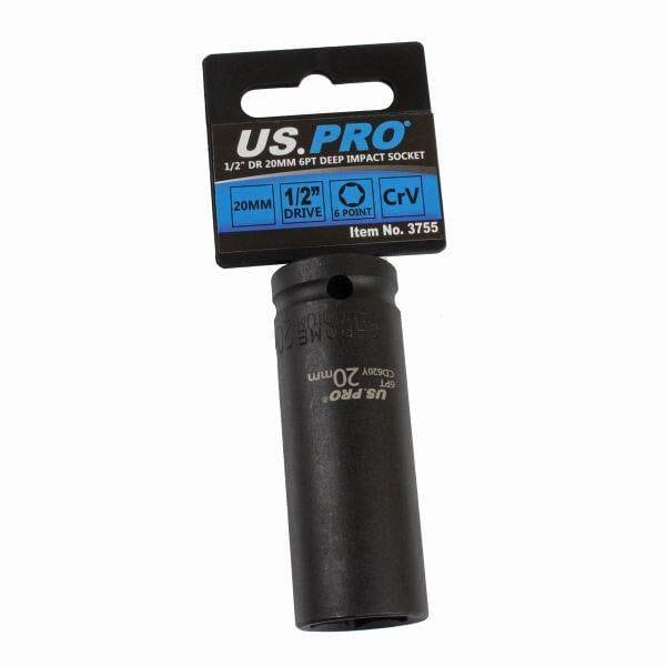 US PRO Tools 20mm 1/2" DR 6 Point Deep Impact Socket 3755