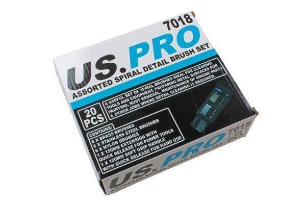 US PRO Tools 20pc Assorted Spiral Detail Brush Cleaning Set 7018