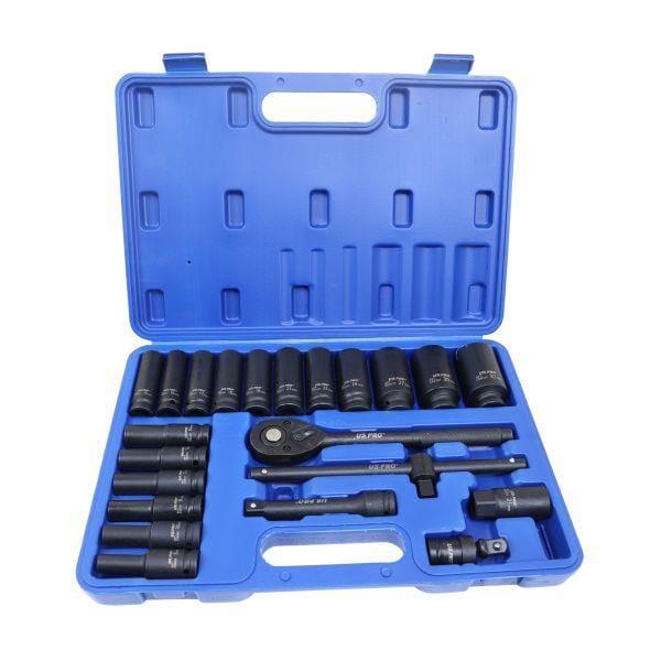 US PRO Tools 22pc 1/2" DR Deep Impact Socket Set 8 - 32mm 6 Point 3986