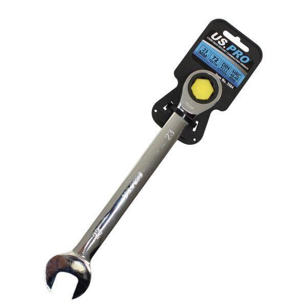 US PRO Tools 23mm Ratchet Spanner Wrench 72 Teeth Open & Ring End Wrench 3584