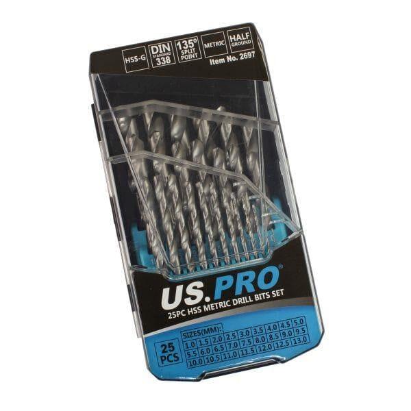US PRO Tools 25pc Hss Metric Drill Bit Bits Set 1mm to 13mm in case 2697