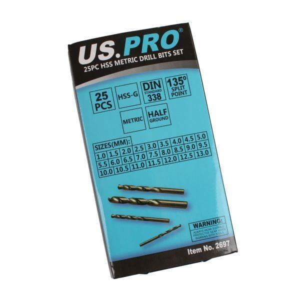 US PRO Tools 25pc Hss Metric Drill Bit Bits Set 1mm to 13mm in case 2697