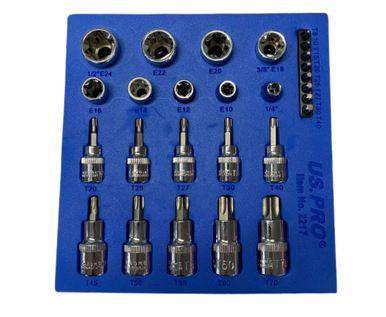 US PRO Tools 27Pc 3/8" 1/2" Dr Torx & E-Torx Sockets & Bit Set 2217