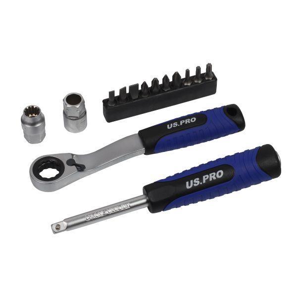 US PRO Tools 29pc Metric Go-thru Socket Set, Ratchet With Accessories 7558