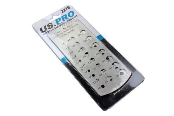 US PRO Tools 2pc Metric & SAE Imperial Drill Gauge Set, Hole Sizer Set 2276
