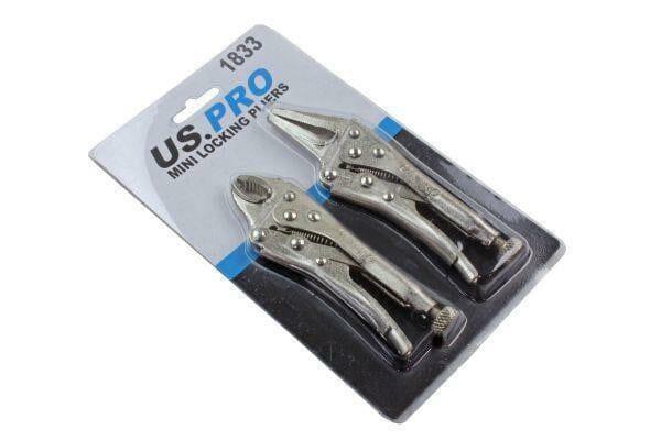 US PRO Tools 2pc Mini Locking Pliers, Mole Grips, Clamp, Clmaps Set 1833