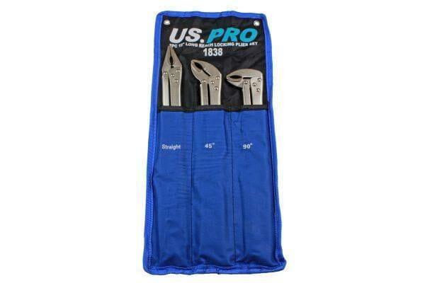 US PRO Tools 3 Piece 15" Flat & Curved Jaw Long Reach Locking Mole Grip Pliers 1838