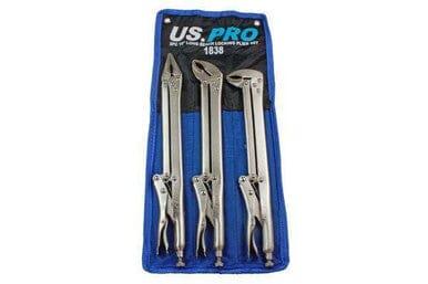 US PRO Tools 3 Piece 15" Flat & Curved Jaw Long Reach Locking Mole Grip Pliers 1838