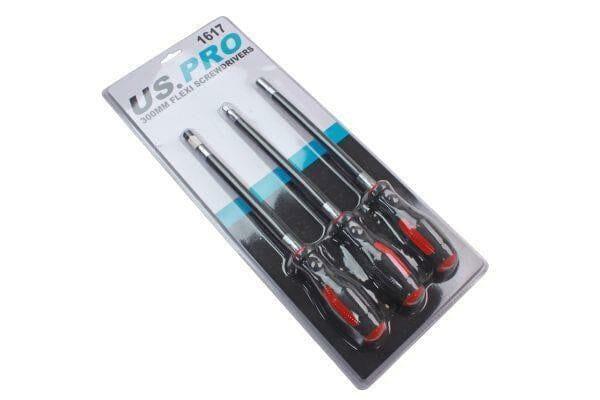 US PRO Tools 3 Piece 300mm Flexi Screwdrivers - Flexible Screwdriver Set 1617