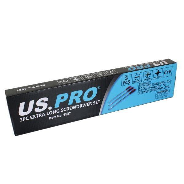 US PRO Tools 3 Piece Extra Long Screwdriver Set Slotted Pozi Philips 500mm 1527