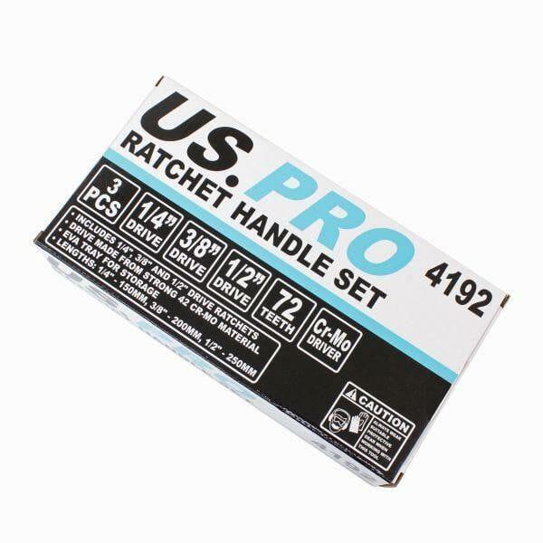US PRO Tools 3 Piece Hand ratchet Set 1/4" 3/8" 1/2" In a Foam Tray 4192