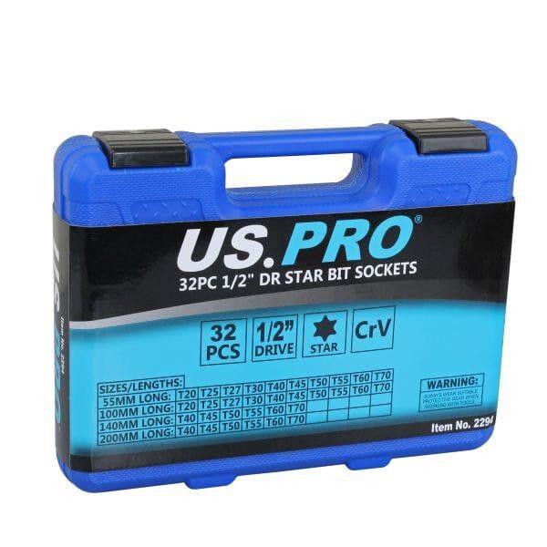 US PRO Tools 32pc 1/2" dr Torx, Star Bit Sockets Sockets Set For Ratchets 2294