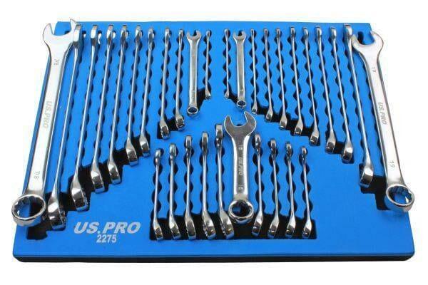 US PRO Tools 32pc Combination Spanners Set Metric & SAE Imperial In A Foam Tray 2275
