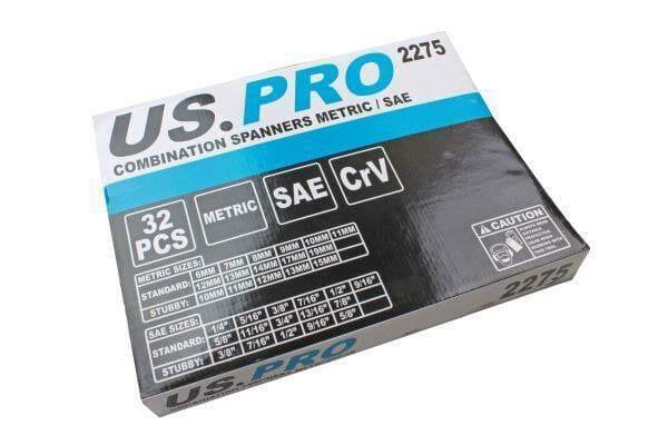 US PRO Tools 32pc Combination Spanners Set Metric & SAE Imperial In A Foam Tray 2275