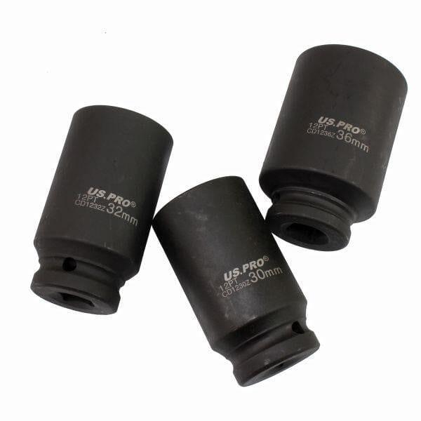 US PRO Tools 3PC 1/2" DR 12PT Deep Impact Hub Nut Sockets 30,32,36mm 3687