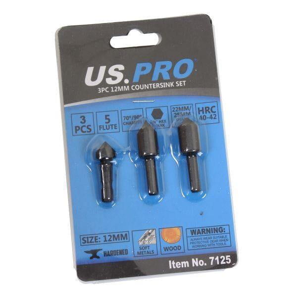 US PRO Tools 3PC 12mm Countersink Drill Bit Set 7125