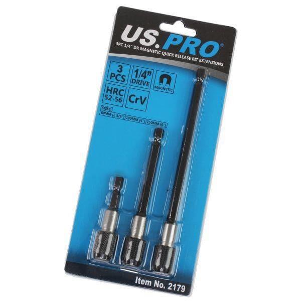 US PRO Tools 3pc 1/4" Drive Magnetic Quick Release Bit Extensions 2179