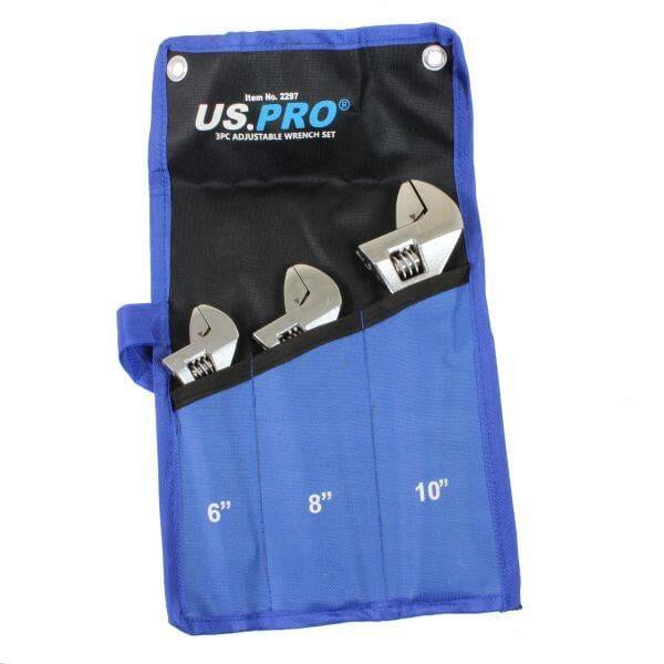 US PRO Tools 3pc Adjustable Wrench / Shifting Spanner Set 6" 8" 10" Chrome Finish 2297
