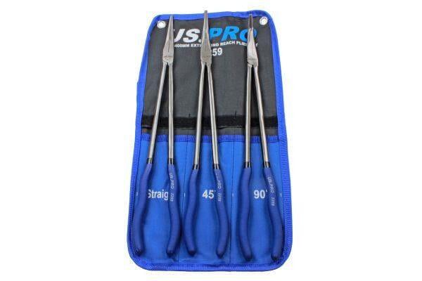 US PRO Tools 3pc Extra Long Nose Pliers Set 400mm Straight Bent Angled 2259
